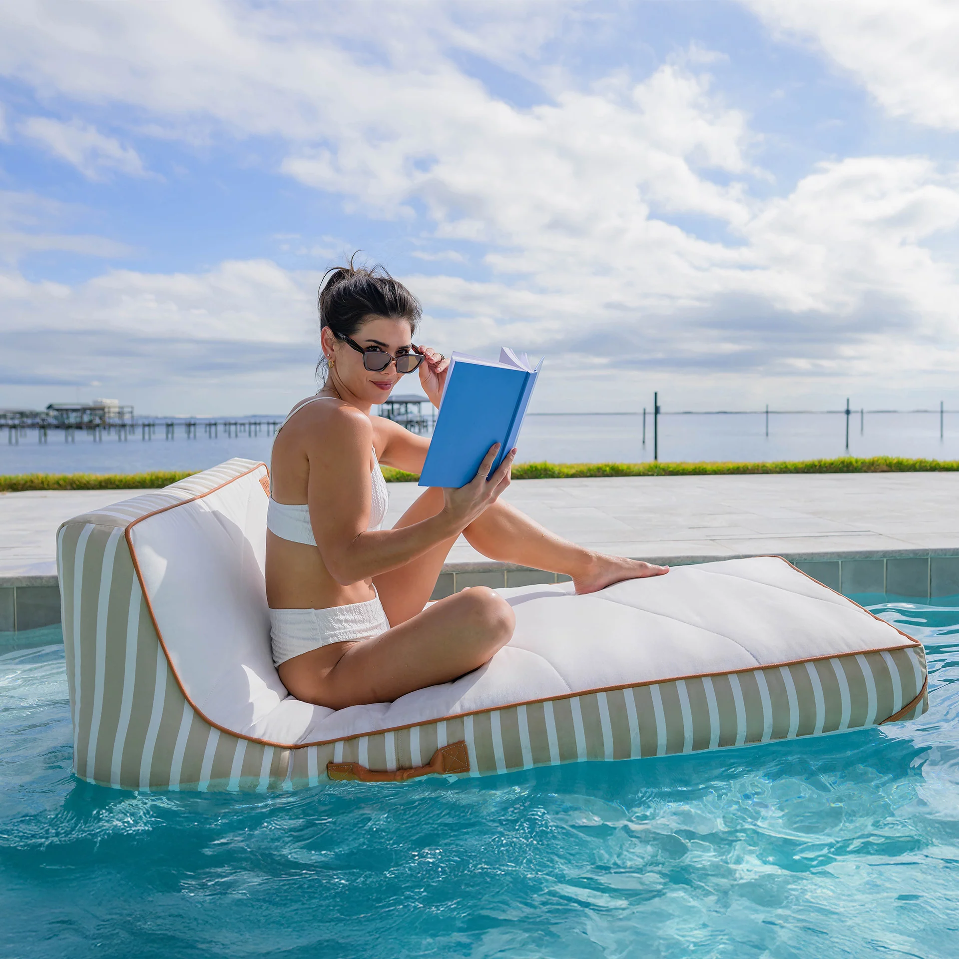 Lux Inflatable Chaise Pool Lounger with Sunbrella® Fabric - Image 24